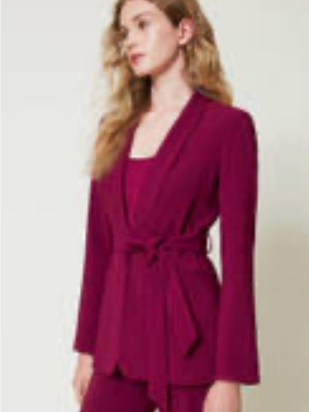 Donna Karen NWT $139 Tie-Waist Textured Blazer in Raspberry